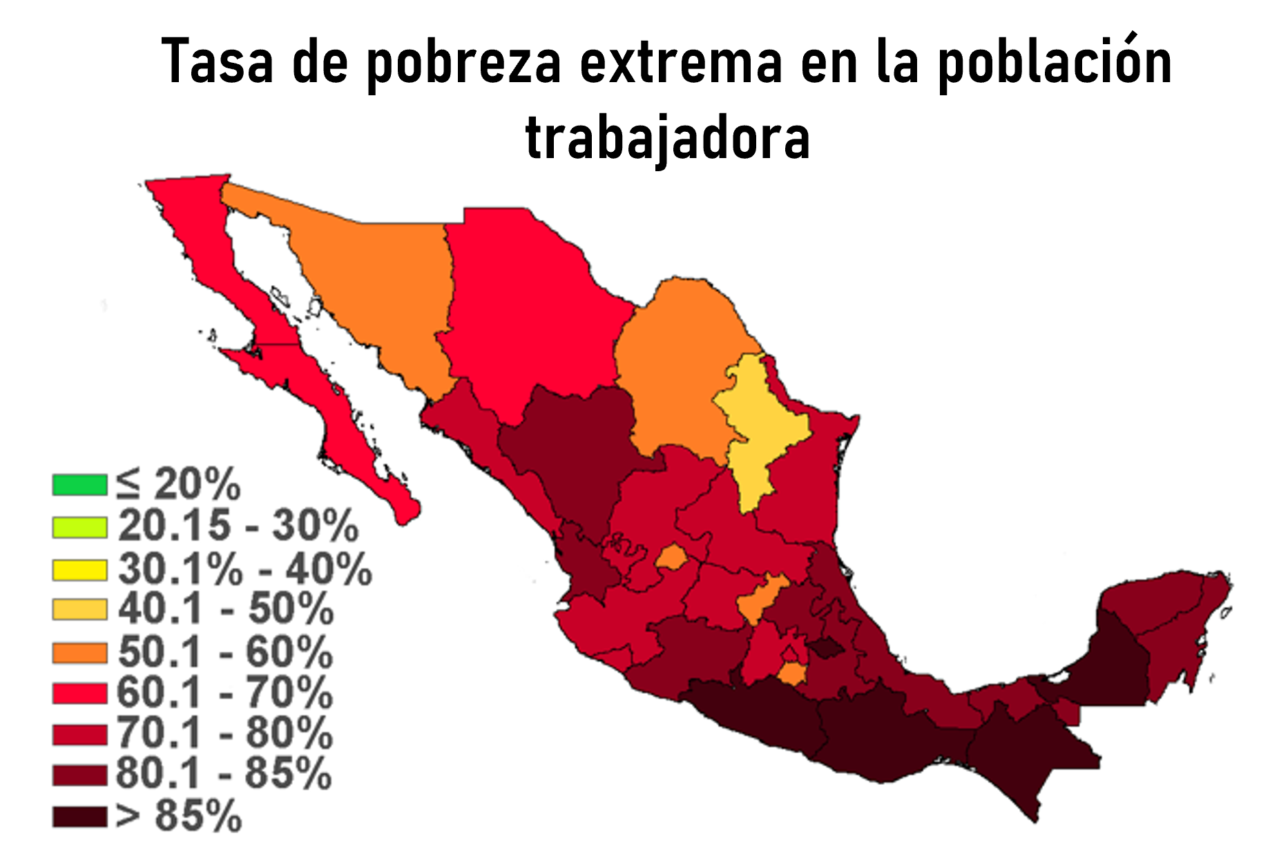 Mapa de la tasa de pobreza extrema en la población trabadora