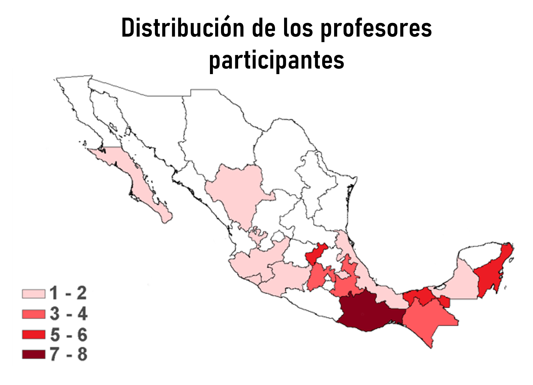 Mapa de distribución de los profesores participantes